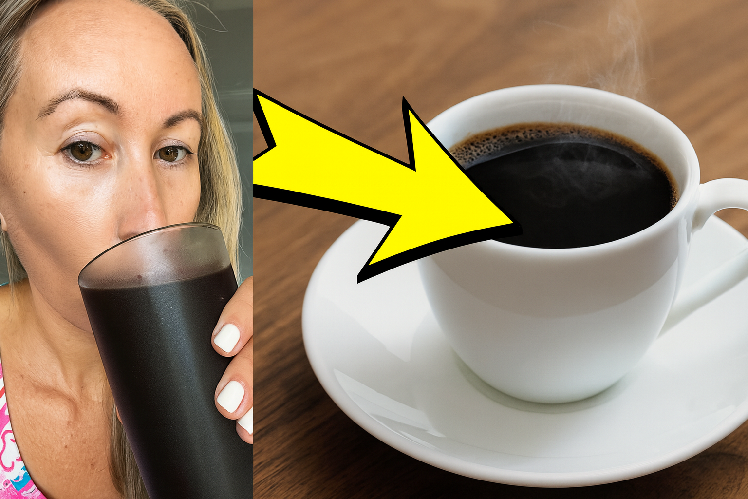 A cup of coffee on a bedside table