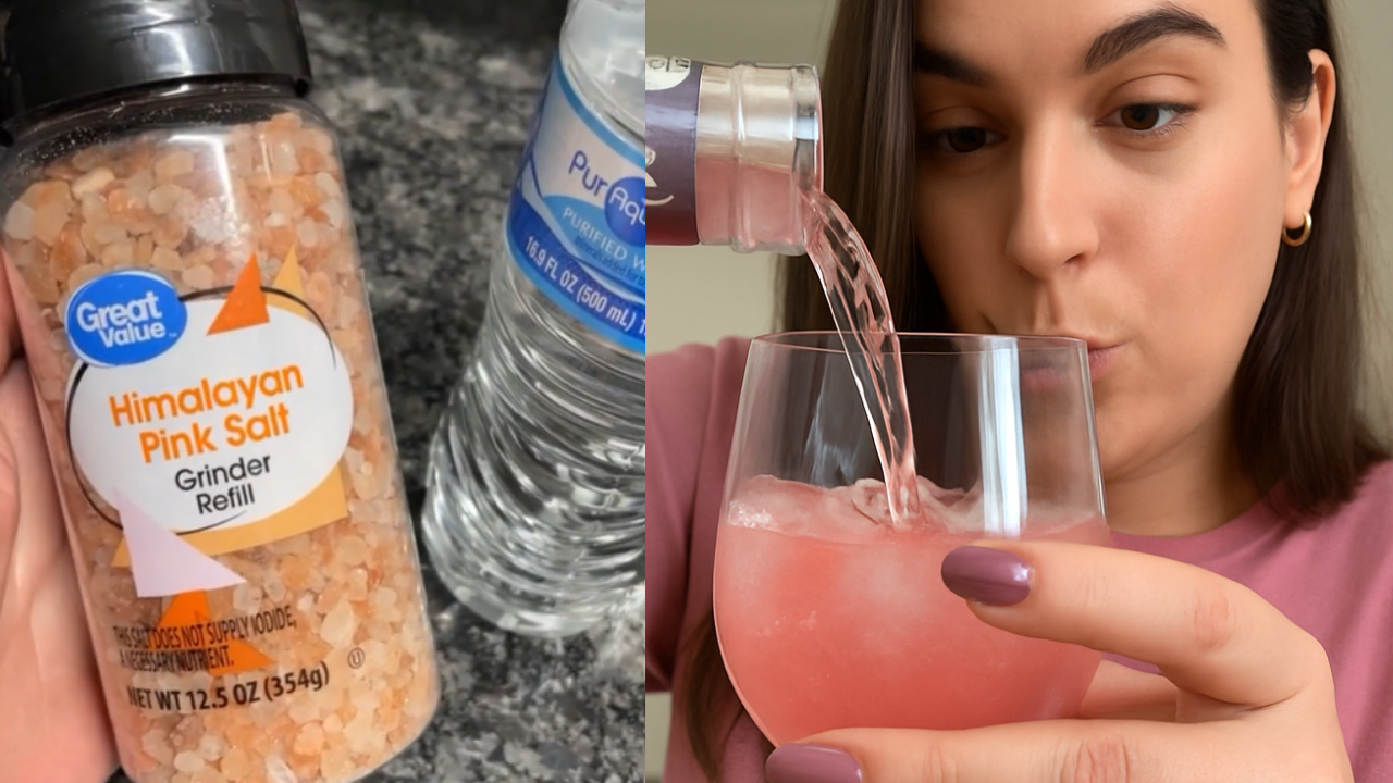 A woman feeling energized after drinking the pink salt trick